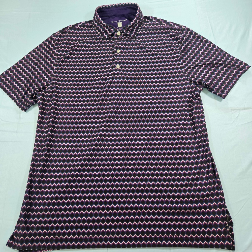 Hickey Freeman Golf Mens Purple Geometric Chevron Performance Polo Shirt Size M